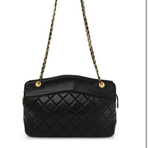 Vintage Chanel Lambskin Quilted Shoulder Bag Black